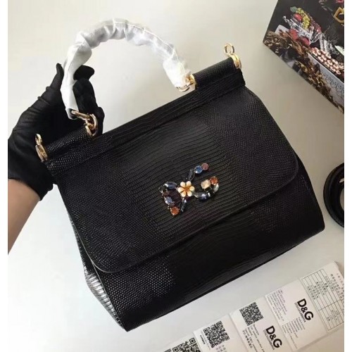 Dolce Gabbana SICILY Sac Cabas Motif Lézard BB4137 noir