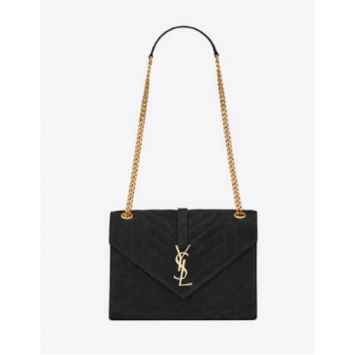 Yves Saint Laurent SAC MOYEN ENVELOPPE EN DAIM MIX MATELASSE 487206 noir