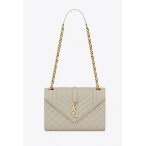 SAC MOYEN ENVELOPPE SAINT LAURENT EN CUIR EMBOSSÉ MIX MATELASSe GRAIN DE POUDRE 600185 BLANC VINTAGE&GOLD