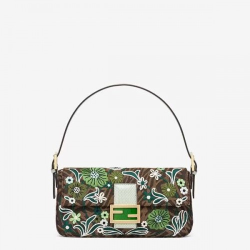 FENDI BAGUETTE 1997 FF Vertigo sac jacquard avec broderie 8BR792 vert