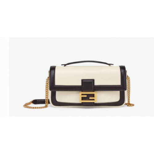 FENDI BAGUETTE CHAIN Sac en cuir nappa noir et blanc 8BR783A