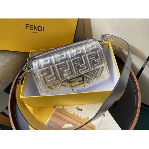 FENDI BAGUETTE grand sac à bandoulière 8BR771A argent
