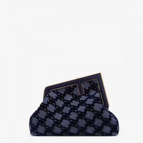 FENDI FIRST MEDIUM sac en daim 8BP127A bleu foncé