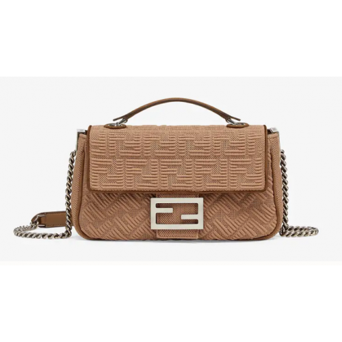 FENDI MIDI BAGUETTE CHAIN FF sac en tissu 8BR793 Beige