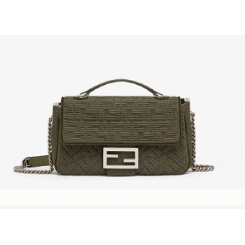 FENDI MIDI BAGUETTE CHAIN FF sac en tissu 8BR793 Vert