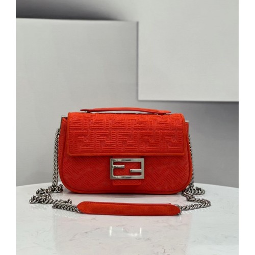 FENDI MIDI BAGUETTE CHAIN FF sac en tissu 8BR793 Rouge