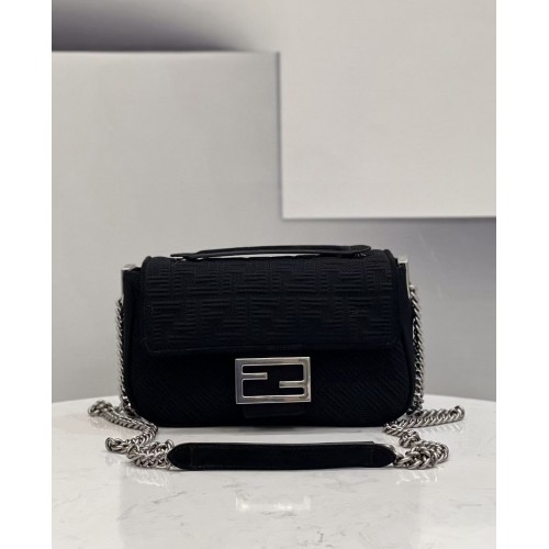 FENDI MIDI BAGUETTE CHAIN FF sac en tissu 8BR793 noir
