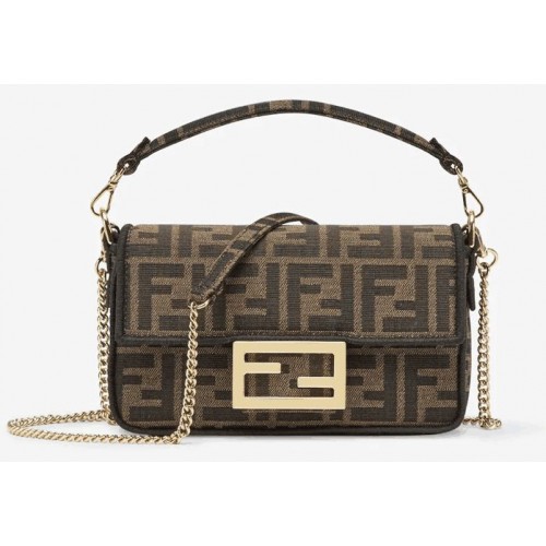 FENDI MINI BAGUETTE CHAIN FF sac en tissu 8852 marron