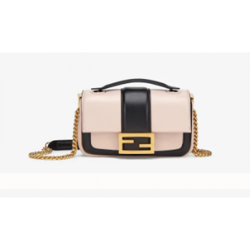 FENDI MINI BAGUETTE CHAIN Sac en cuir nappa rose et noir 8BS045A