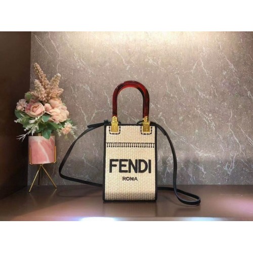 FENDI MINI SUNSHINE SHOPPER Mini-sac en paille tressée 8BS051 abricot