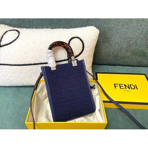 FENDI MINI SUNSHINE SHOPPER Mini-sac en tissu FF 8BS051AG bleu foncé