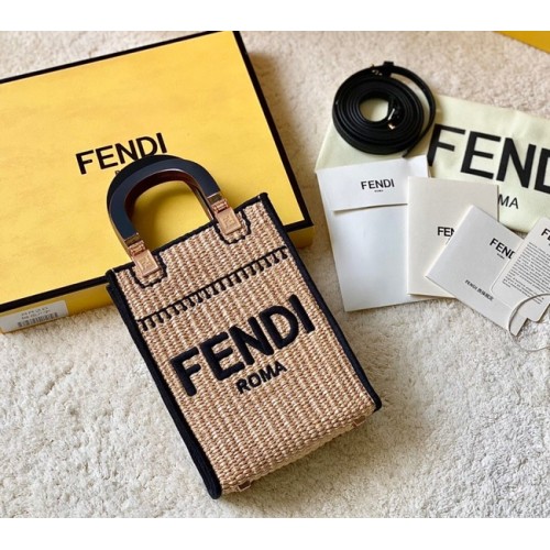 FENDI Mini Sunshine Shopper FF raphia mini-sac 8BS051A noir