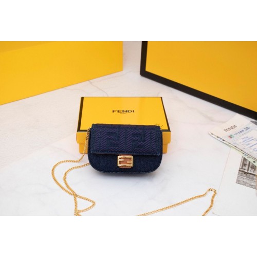 FENDI NANO BAGUETTE CHARM Sac en toile nappa 7AR844 Noir