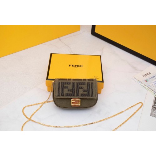 FENDI NANO BAGUETTE CHARM Sac en toile nappa 7AR844 Vert