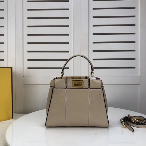 FENDI PEEKABOO ICONIC MINI sac en cuir crème 8BN244