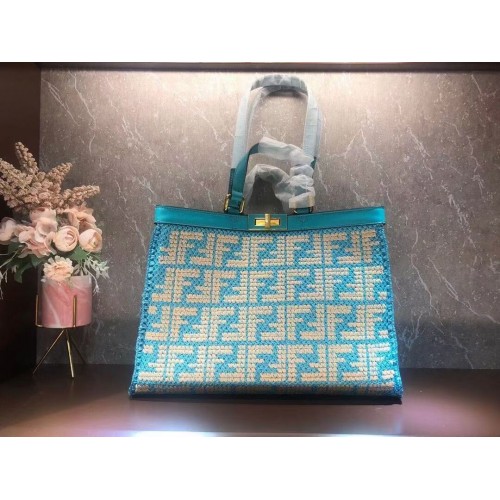 FENDI PEEKABOO X-TOTE sac raphia FF 8BH374A bleu clair