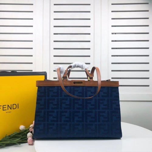 FENDI PEEKABOO X-TOTE sac en toile 8BH374A marron&bleu