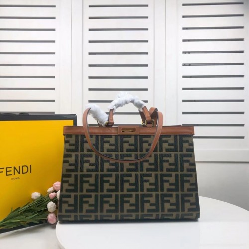 FENDI PEEKABOO X-TOTE sac en toile 8BH374A marron&vert