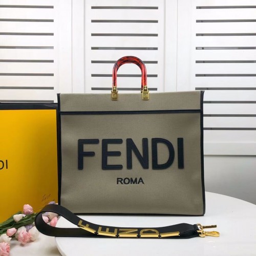FENDI SUNSHINE LARGE Shopper en flanelle verte 8BH372