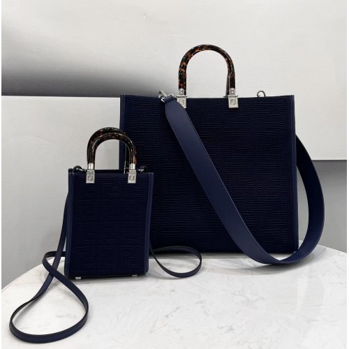 FENDI SUNSHINE MEDIUM sac en tissu FF 8BH386A bleu foncé