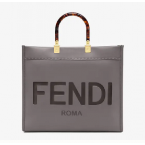 FENDI SUNSHINE grand cabas en cuir gris 8BH387A