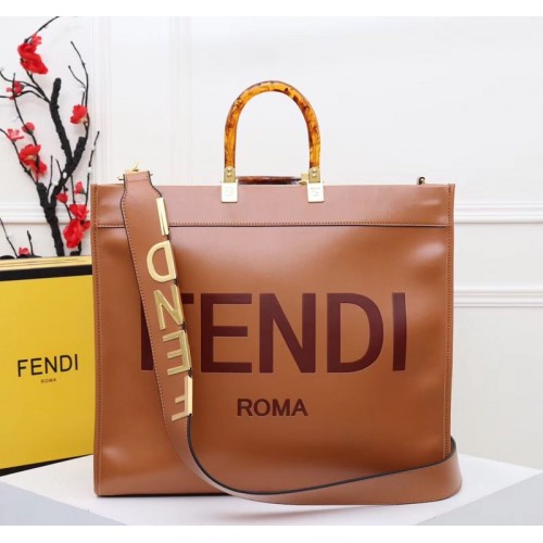 FENDI Sac cabas en cuir F6398 Marron