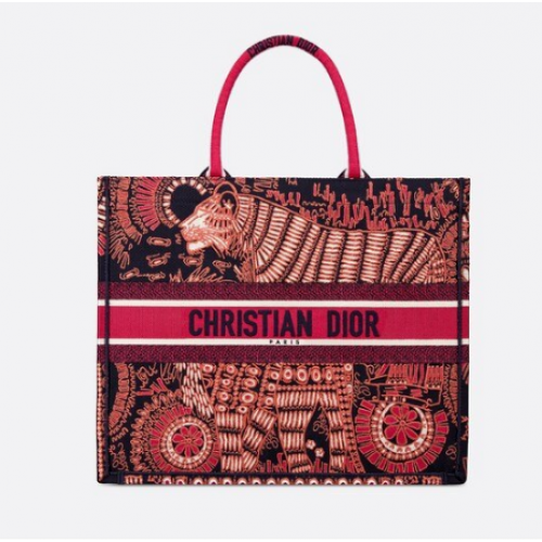 FUCHSIA DIOR BOOK TOTE SAC EN TOILE BRODÉE ANIMAUX DIOR M929