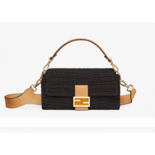 Fendi BAGUETTE Sac au crochet en coton noir 8BR600