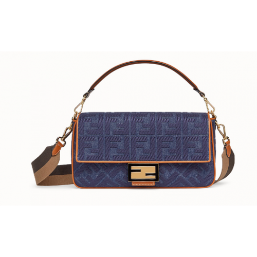 Fendi BAGUETTE LARGE Sac en jean bleu BR771A9