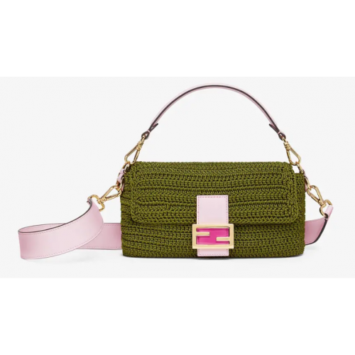 Fendi BAGUETTE sac au crochet en coton vert 8BR600