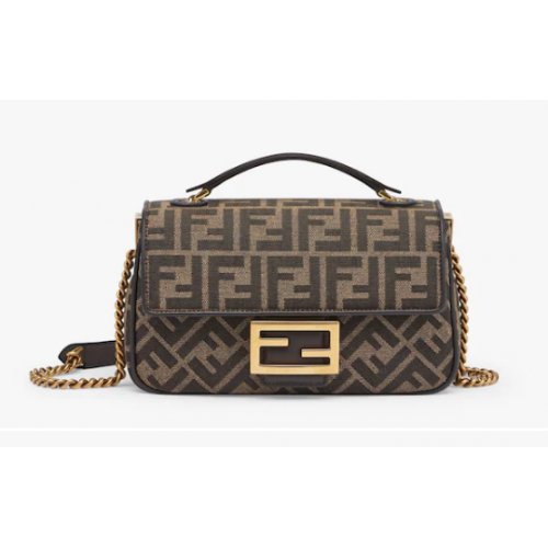 Fendi Sac en tissu jacquard Baguette Chain Midi FF 8BR793A marron