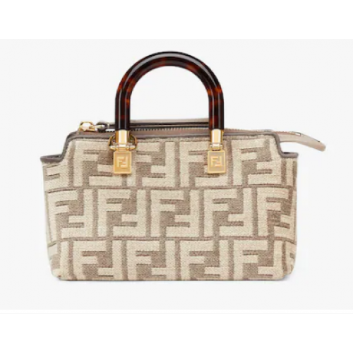 Fendi Sac By The Way Mini Small Boston en tissu tapisserie gris tourterelle 8BS067A