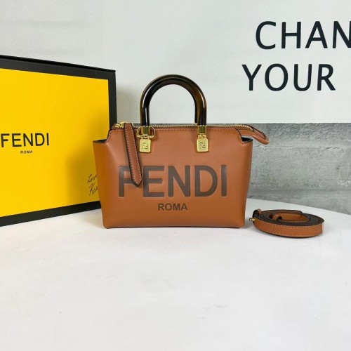 Fendi By The Way Mini Petit sac Boston en cuir 8BS067A marron