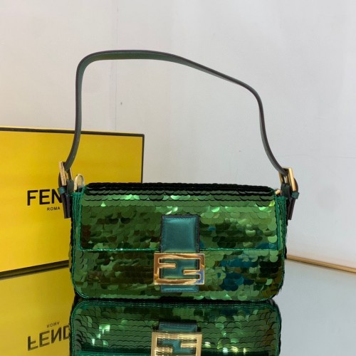 Fendi FF Baguette Or Métal Sequin Broderie Sac 2017 Vert