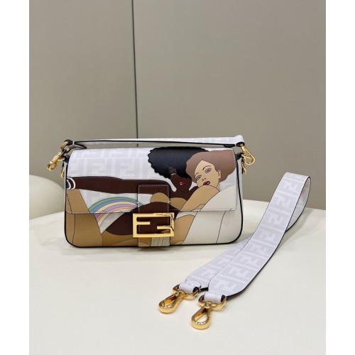 Sac Fendi FF en tissu glacé avec incrustation Baguette 8BR600A blanc