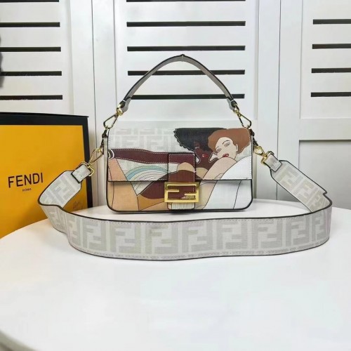 Sac Fendi FF en tissu glacé avec incrustation Baguette F0705 gris