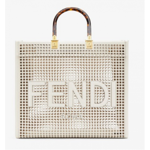 Fendi Sunshine Medium Shopper en cuir perforé bicolore 8BH386A blanc