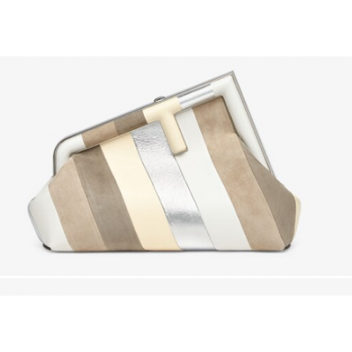 Fendi First Small Sac en cuir avec incrustation argent et marron clair 8BP129A