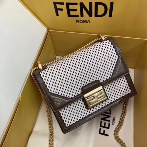 Fendi Mini-sac en cuir KAN U SMALL 8BT312 Kaki&blanc
