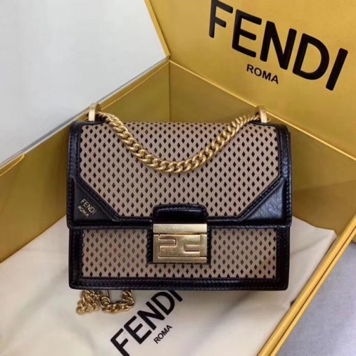 Fendi KAN U SMALL mini-sac en cuir 8BT312 noir&abricot