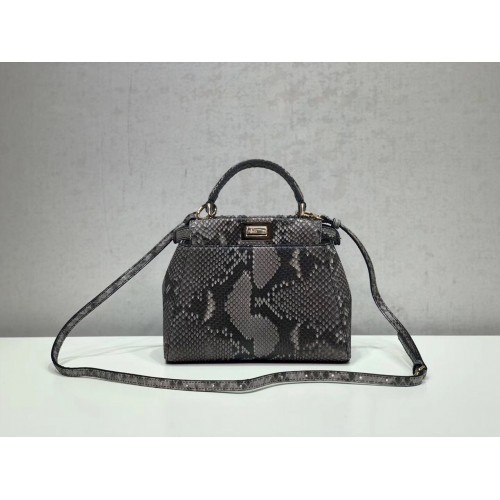 Fendi MINI PEEKABOO Sac à main en pytho gris asphalte 8BN244K