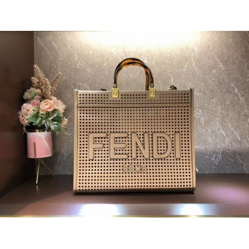 Fendi Sunshine Medium Shopper en cuir perforé bicolore 8BH386A abricot