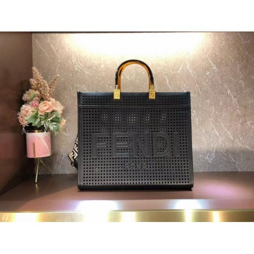 Fendi Sunshine Medium Shopper en cuir perforé bicolore 8BH386A noir