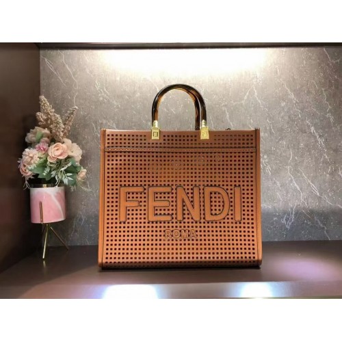 Fendi Sunshine Medium Shopper en cuir perforé bicolore 8BH386A marron