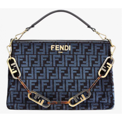 Fendi O Lock Zipper Sac en tissu tapisserie bleu foncé 8BR805A