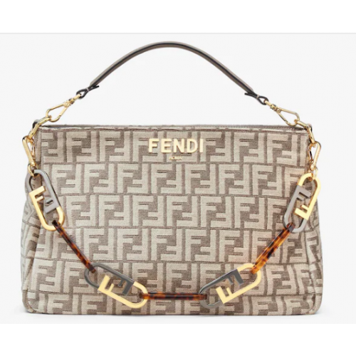 Fendi O Lock Zipper Sac en tissu tapisserie gris tourterelle 8BR805A