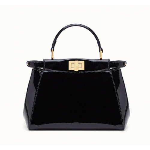 Fendi PEEKABOO ICONIC MINI Sac en cuir verni noir 8BN244