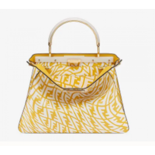 Fendi PEEKABOO ISEEU MEDIUM Sac en cuir FF Vertigo jaune et blanc 8BN321AGK