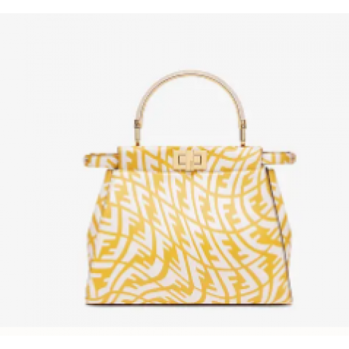 Fendi PEEKABOO MINI Sac en cuir FF Vertigo jaune et blanc 8BN244AG