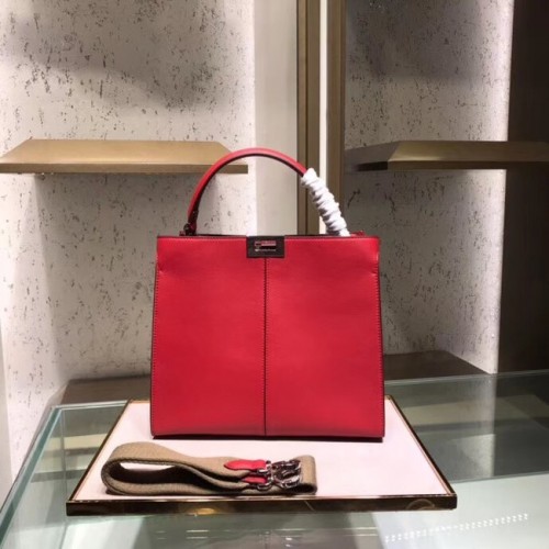 Fendi PEEKABOO REGULAR Sac à main en cuir romain rouge 8BN304A